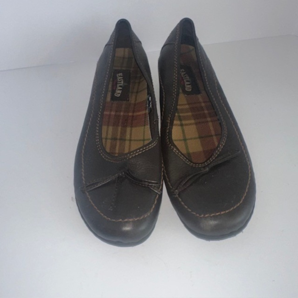 Eastland Womens Brown Leather Flats Bow Accent Plaid Lining 3094-02 Size 9.5